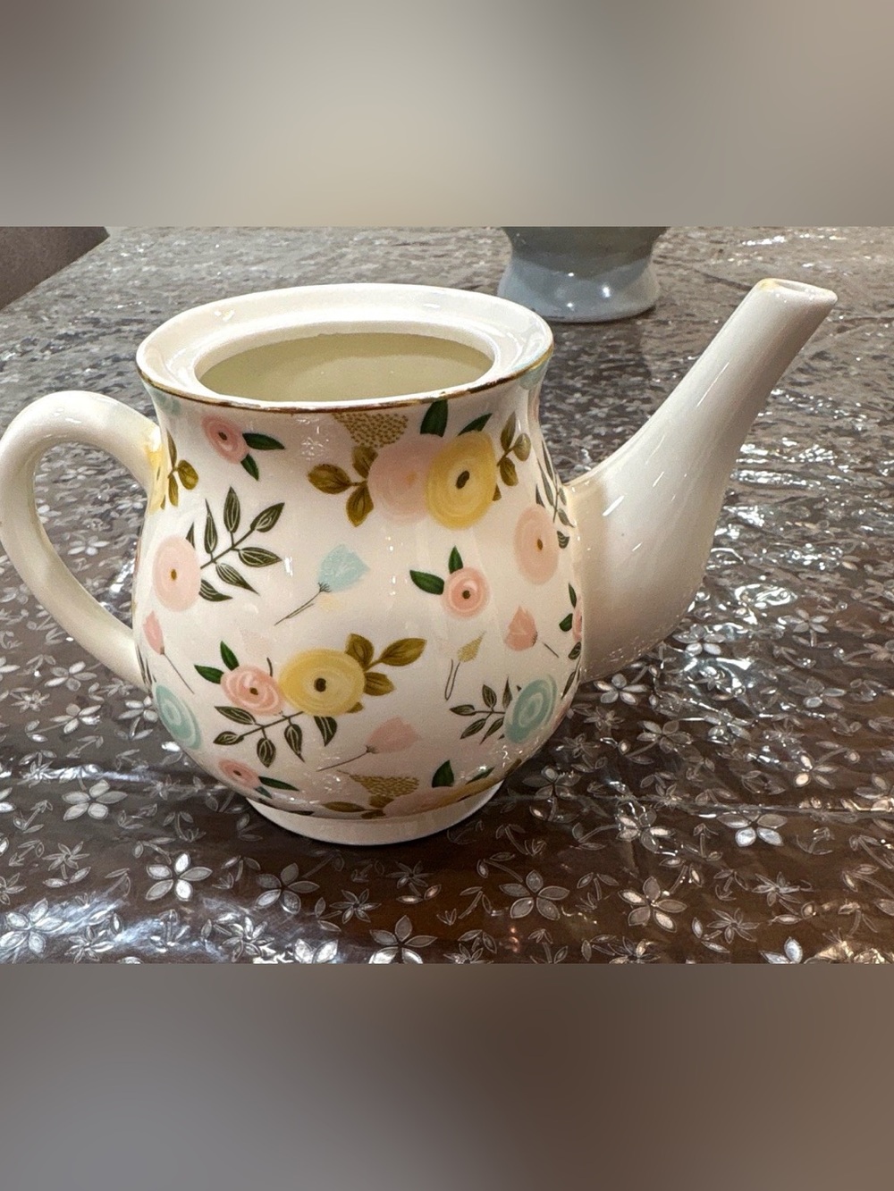 Floral Porcelain Teapot in Cream with Pastel Roses